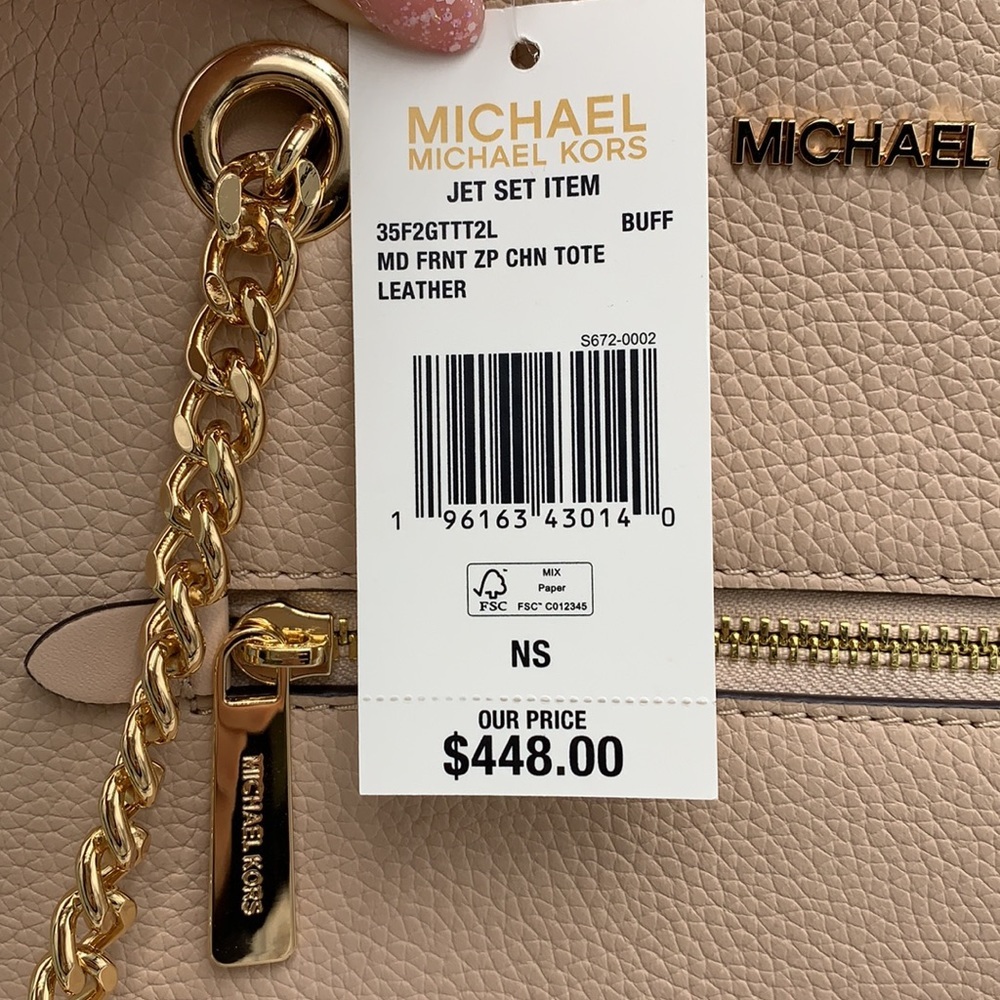 Michael Kors Jet Set Item Medium Front Pocket Shoulder Chain Tote BUFF COLOR - Picture 12 of 13